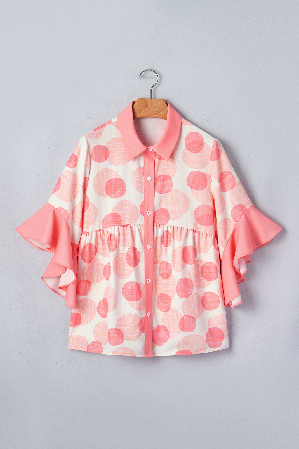 Polka Dot Ruffle Short Sleeve Babydoll Shirt