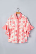 Polka Dot Ruffle Short Sleeve Babydoll Shirt
