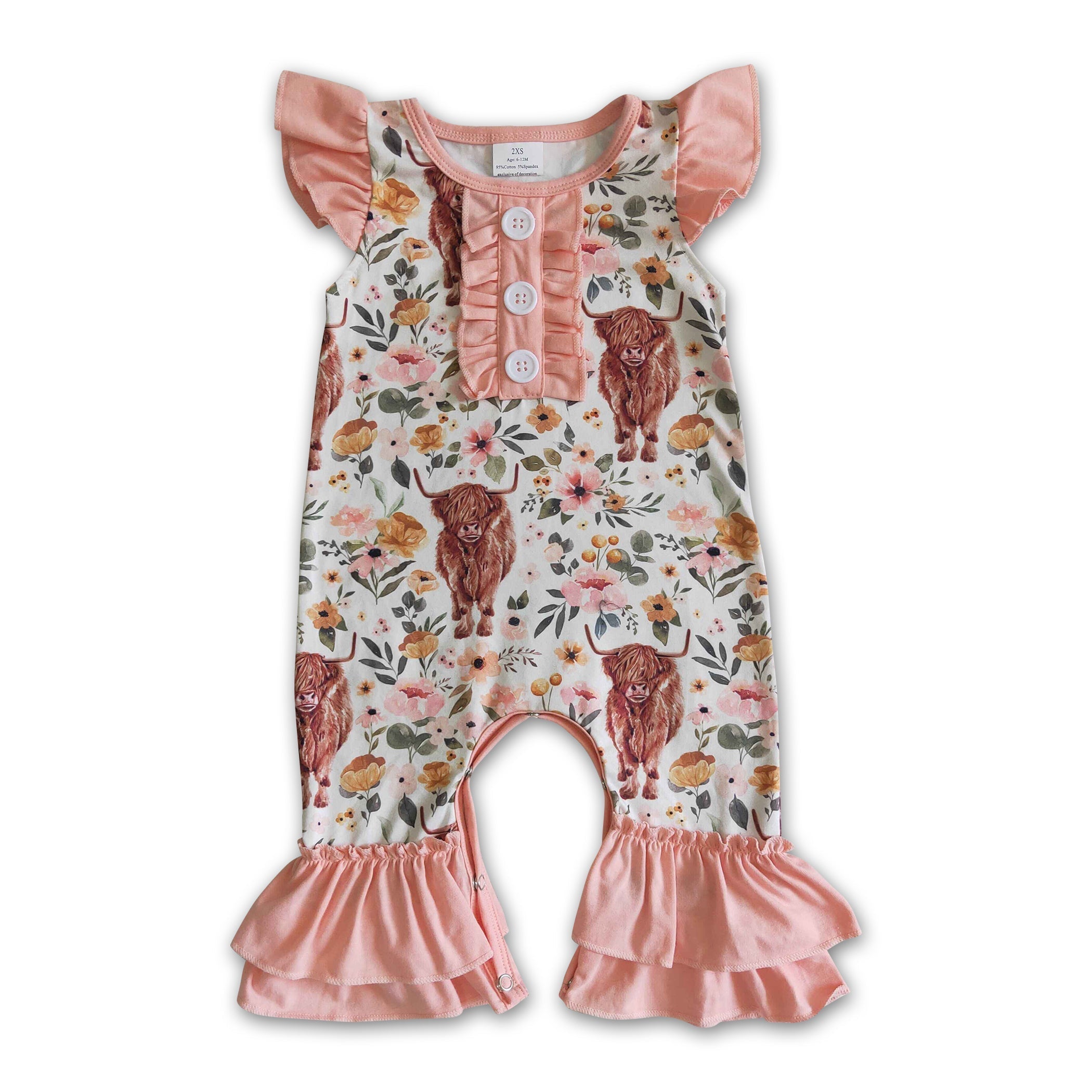 Cow Print Flutter Sleeve Ruffle Baby Girls Romper