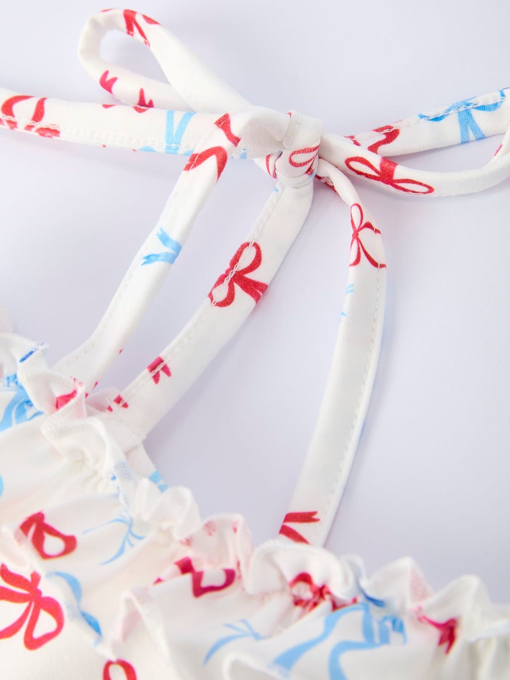 4th of July Bow Print Girls Dress One Shoulder Ruffle