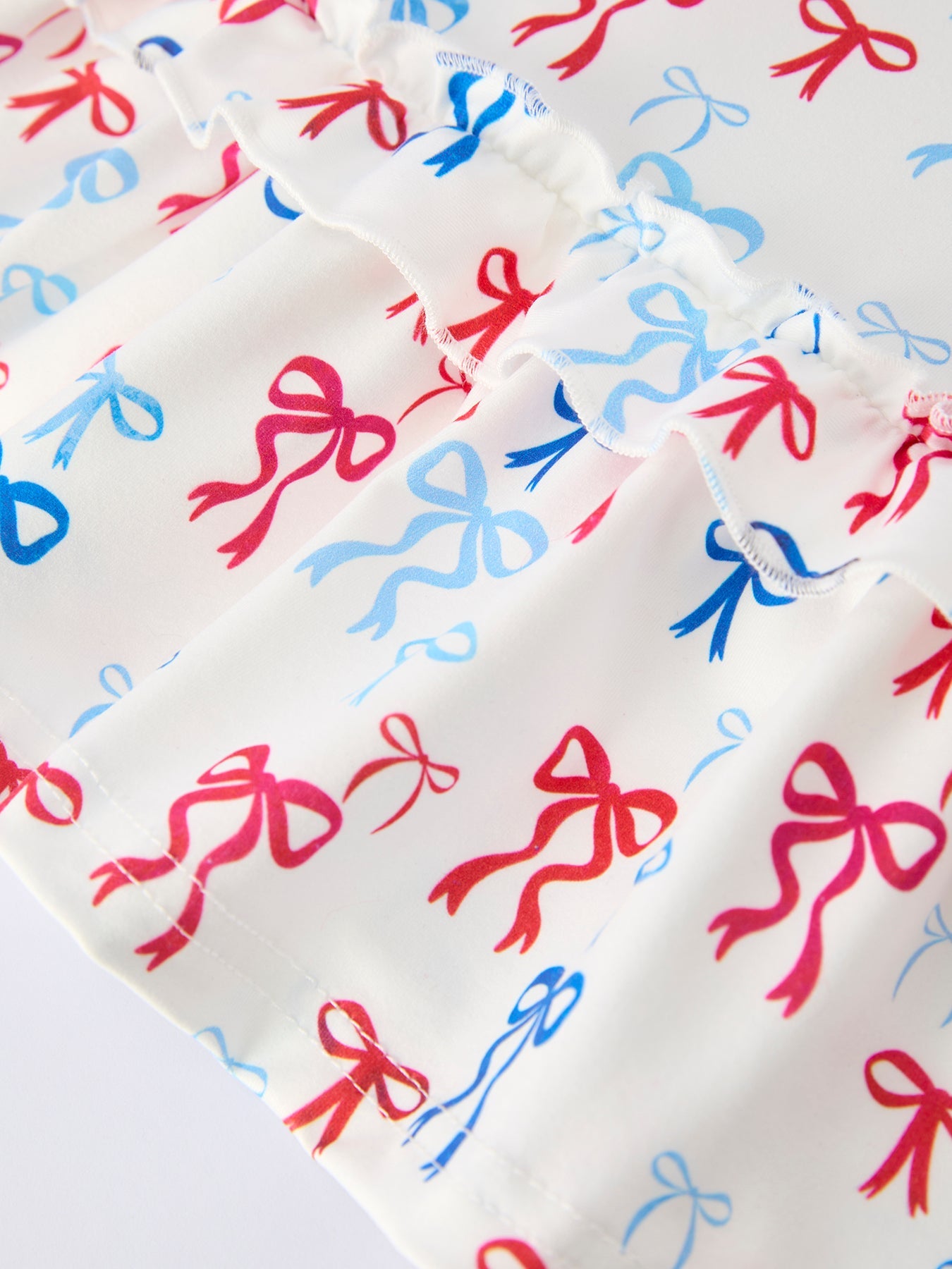 4th of July Bow Print Girls Dress One Shoulder Ruffle