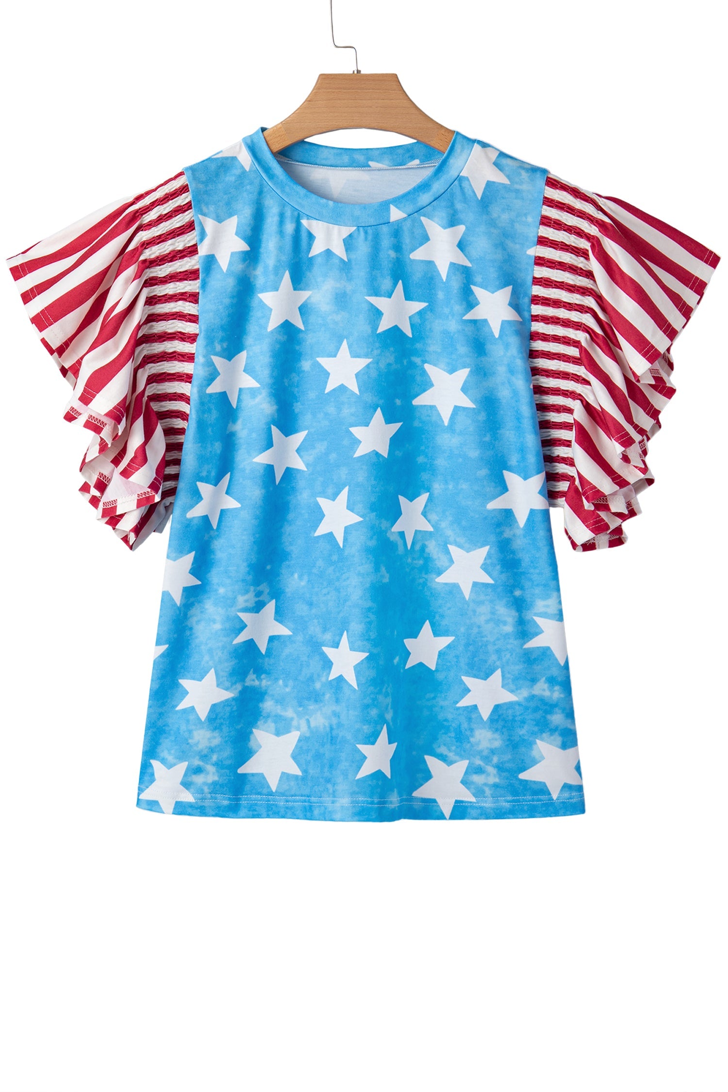 Stars & Stripes Mineral Wash Ruffle Sleeve Top