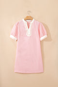 Scallop Trim Colorblock Puff Sleeve Mini Dress