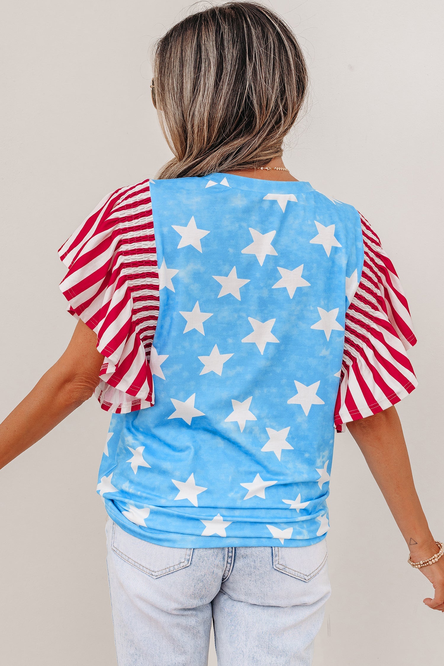 Stars & Stripes Mineral Wash Ruffle Sleeve Top
