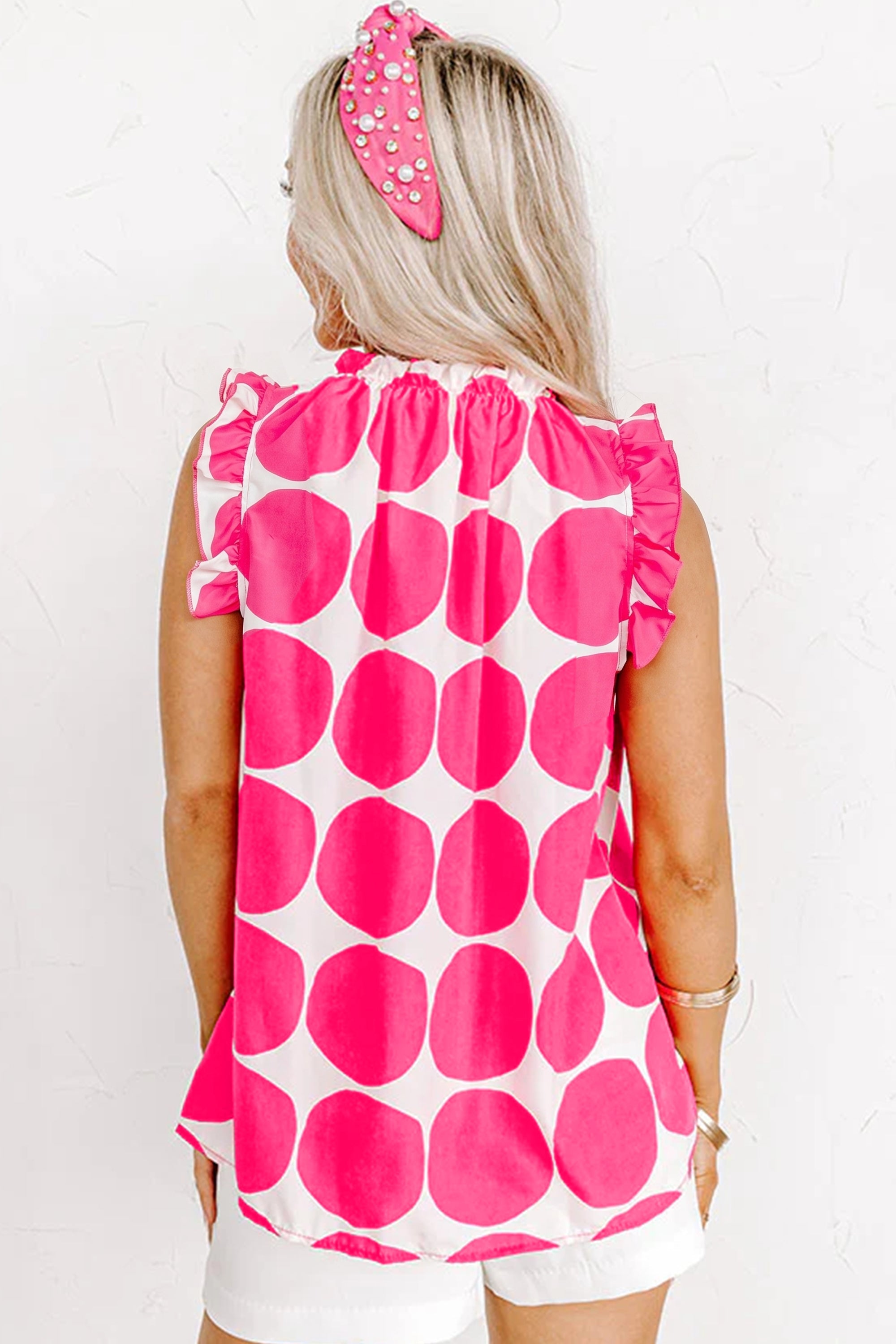 Polka Dot Frilled Round Neck Tank Top