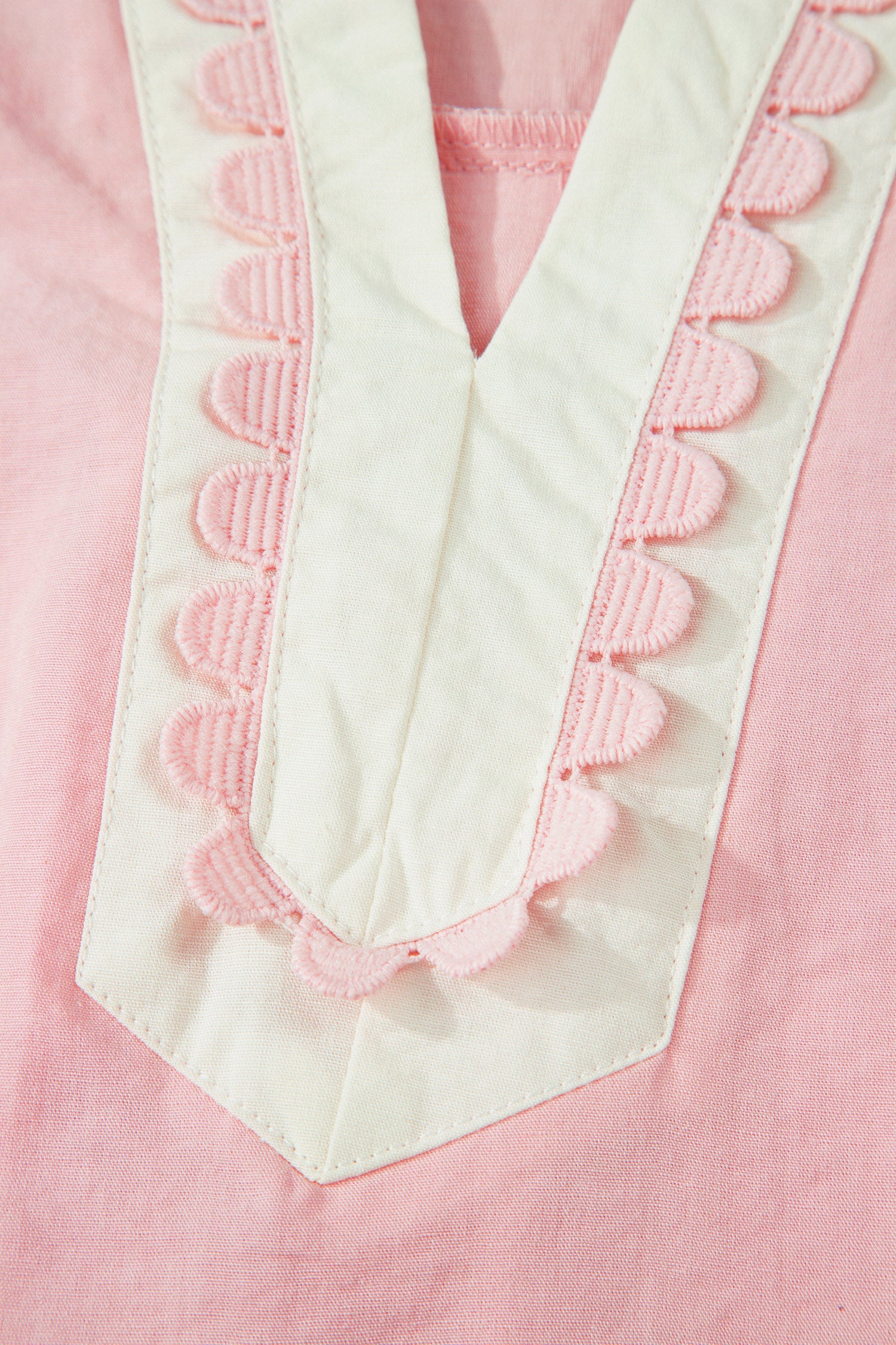 Scallop Trim Colorblock Puff Sleeve Mini Dress
