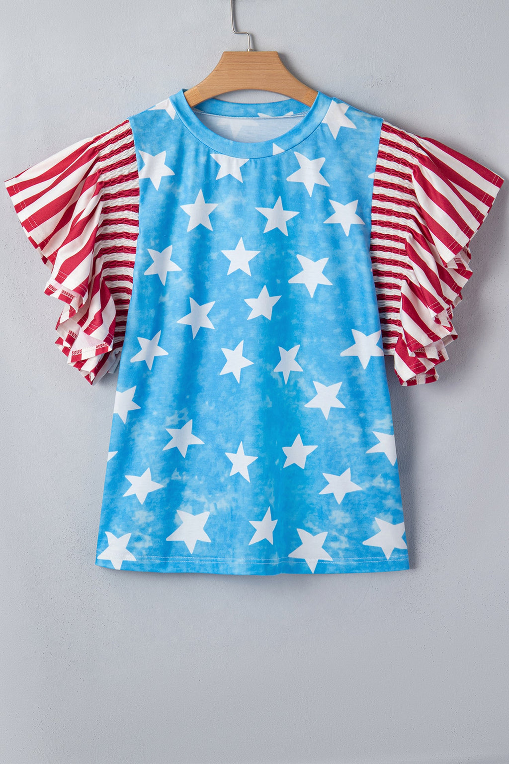 Stars & Stripes Mineral Wash Ruffle Sleeve Top