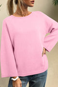 Pink Solid Color Knit Loose Bracelet Sleeve Dolman Sweater