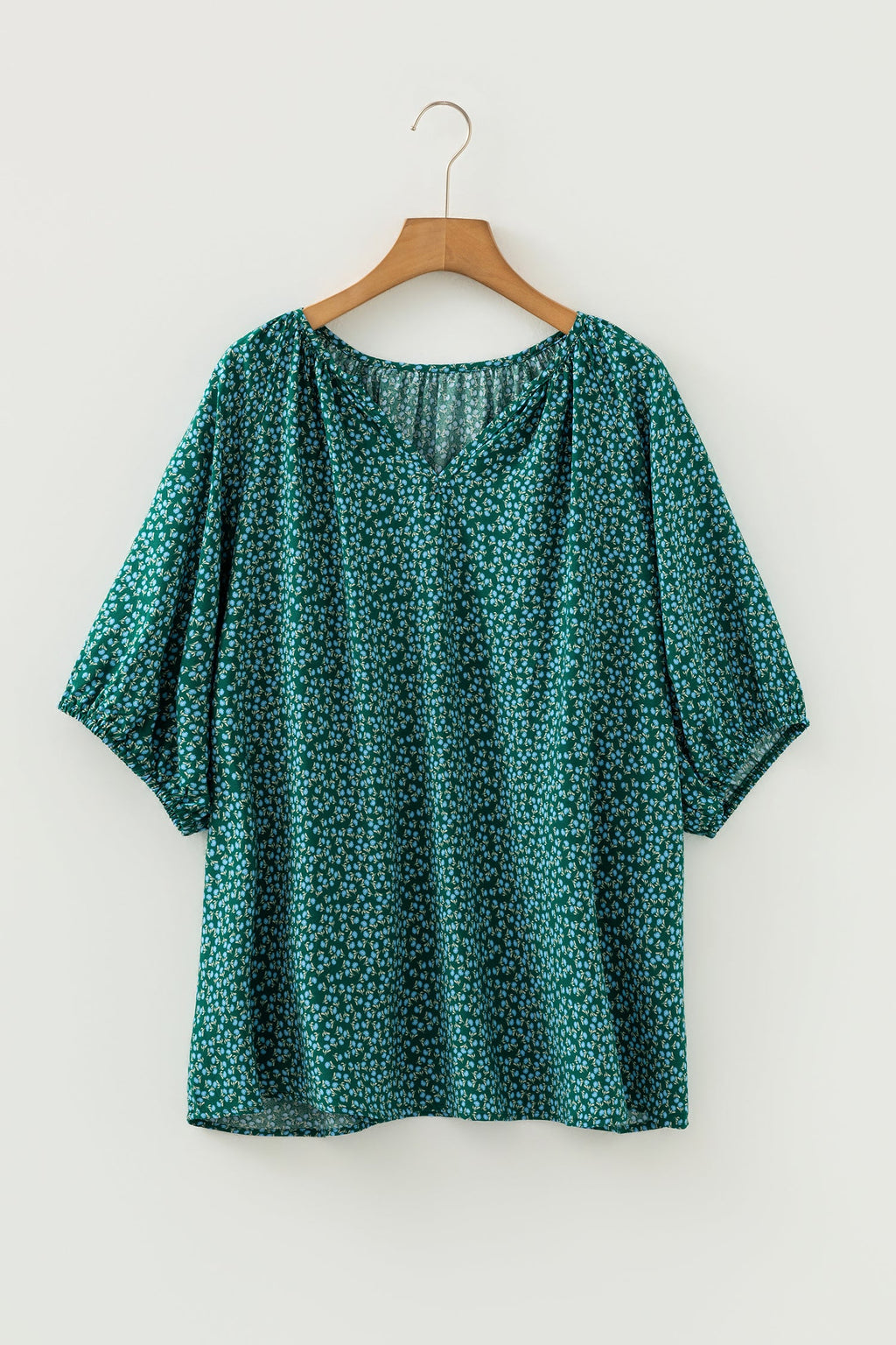 Plus Size Boho Floral Boho Notch V-Neck Top