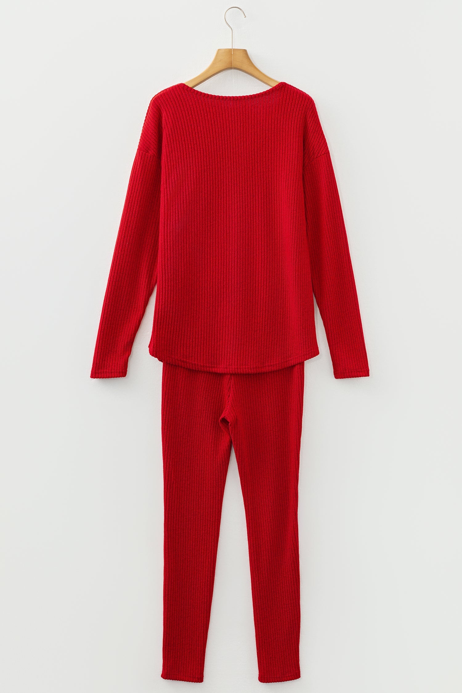 Ribbed Knit Long Sleeve Top and Leggings Set