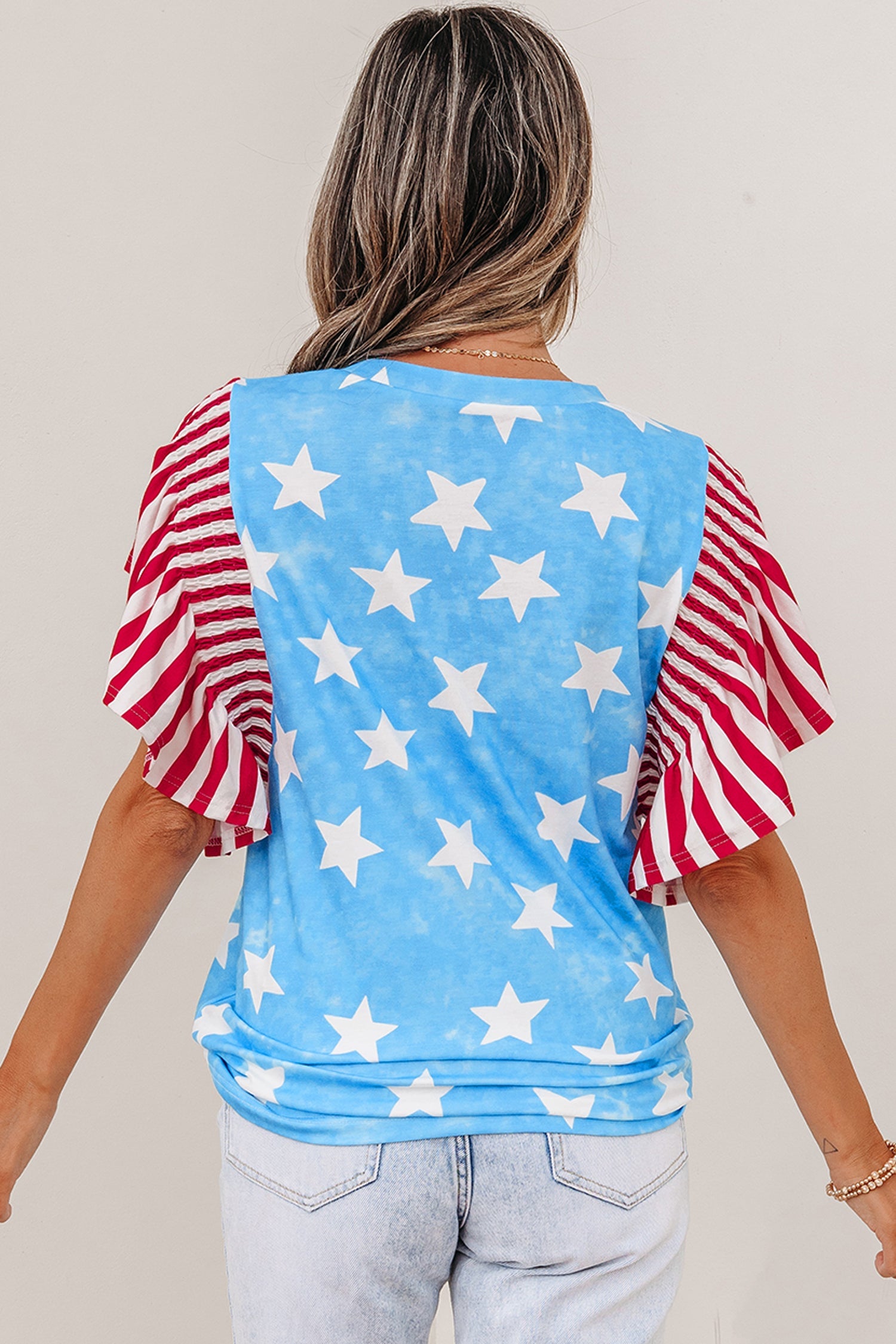 Stars & Stripes Mineral Wash Ruffle Sleeve Top