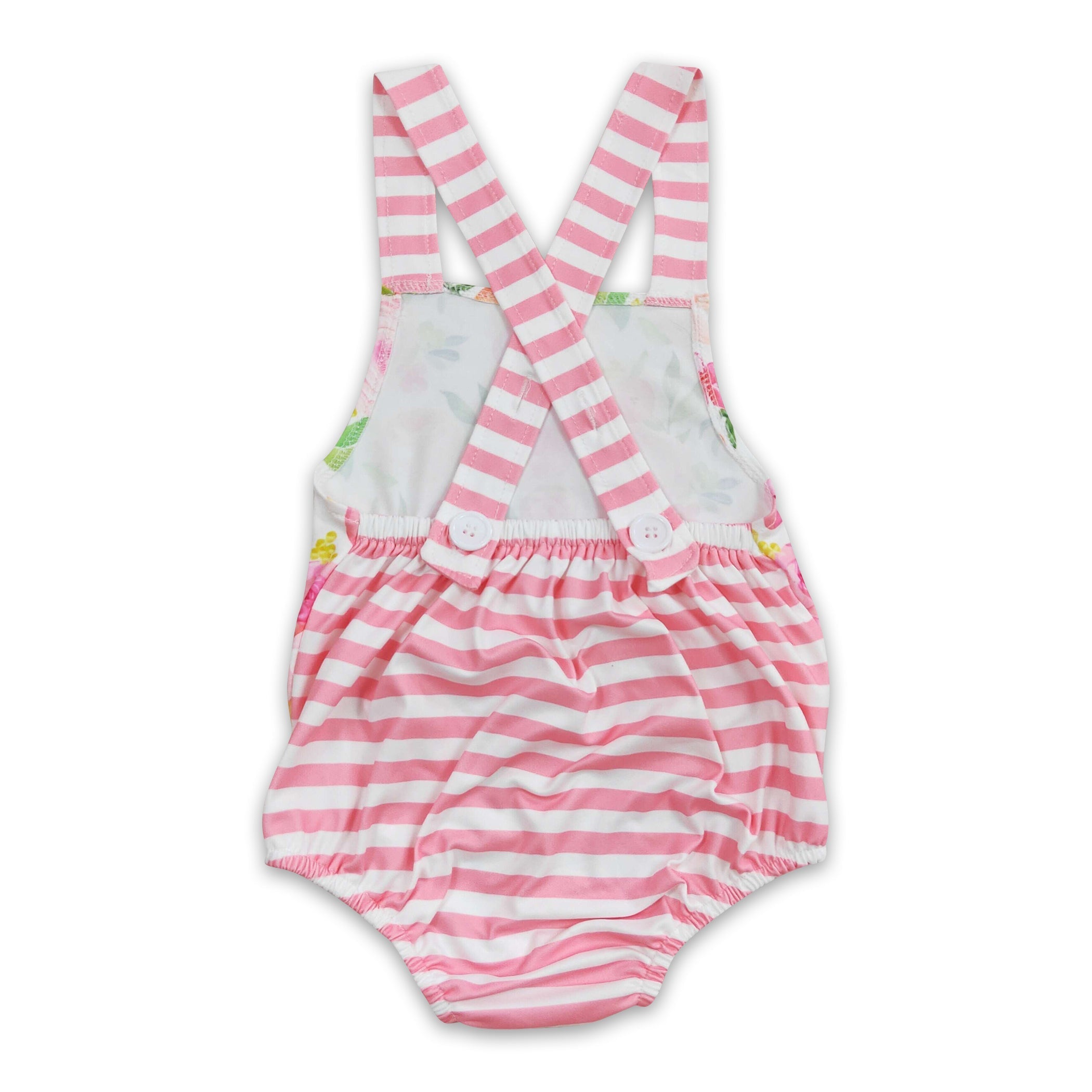 Pink Stripe Floral Baby Girls Spring Summer Romper