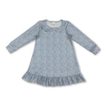 Long Sleeves Light Blue Floral Ruffle Baby Girls Dress
