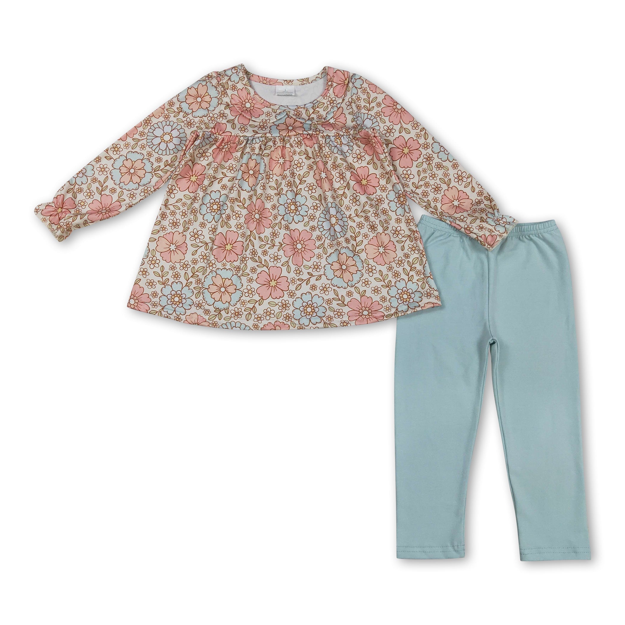 Floral Tunic Light Blue Leggings Girls Fall Clothing