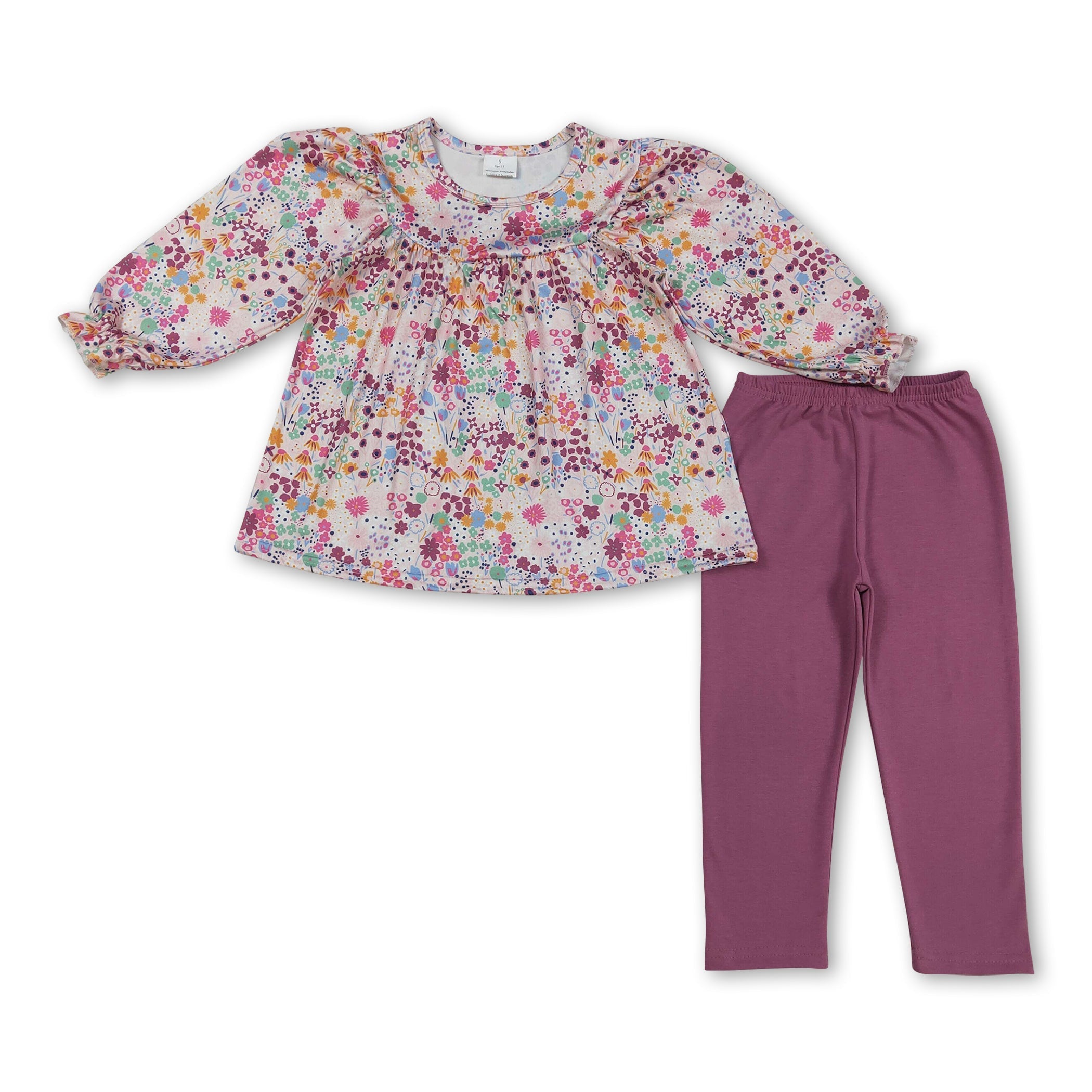 Long Sleeves Floral Tunic Leggings Girls Clothing