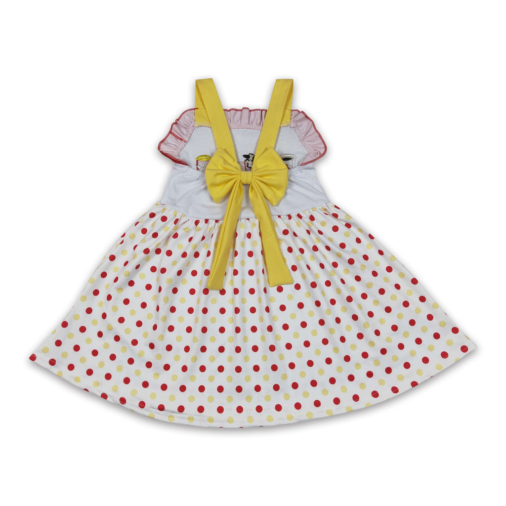 Cow Hamburger Drink Embroidery Kids Girls Dress Eat More Chikinâ€™