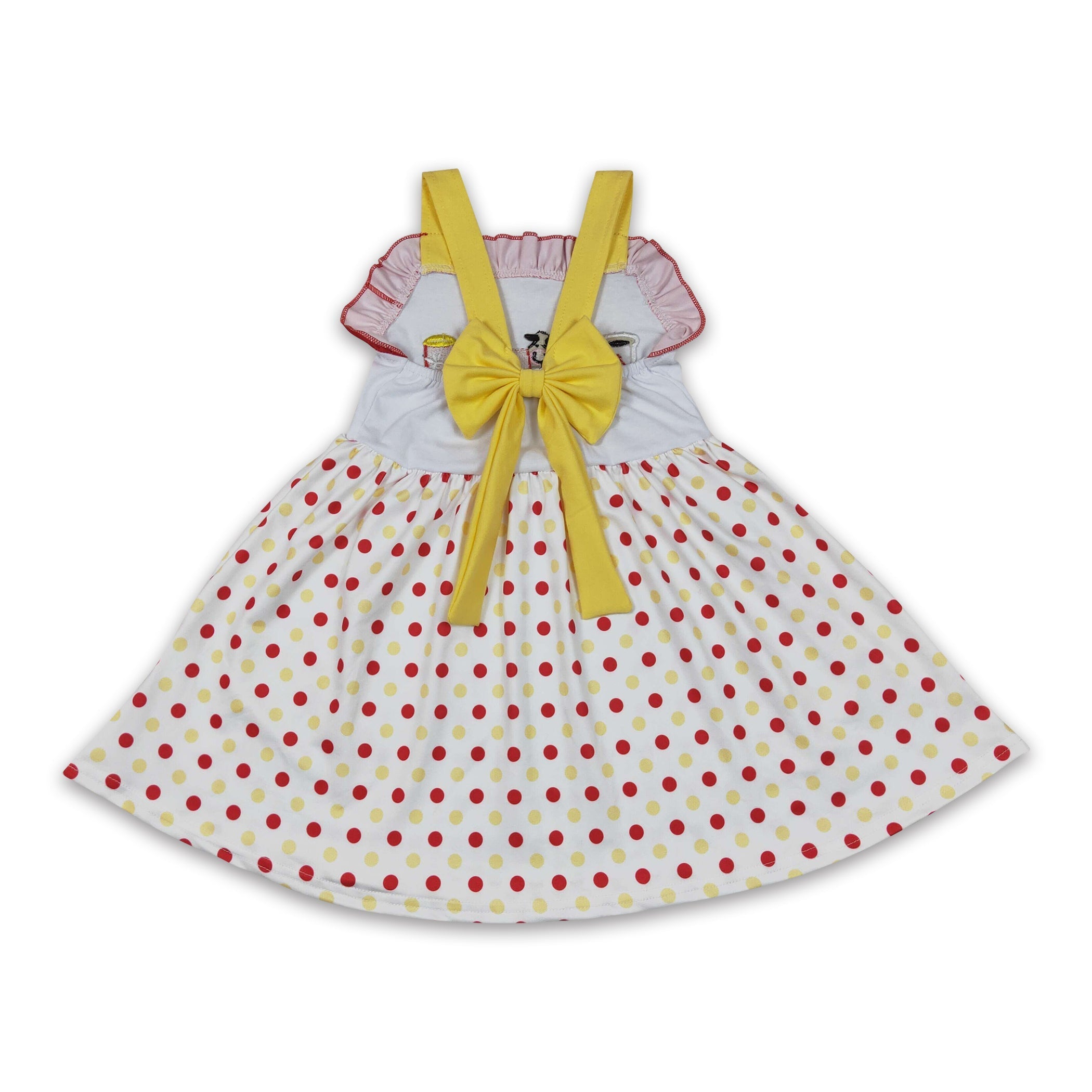 Cow Hamburger Drink Embroidery Kids Girls Dress Eat More Chikinâ€™