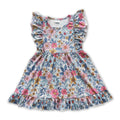 Flutter Sleeves Blue Floral Baby Girls Summer Dress