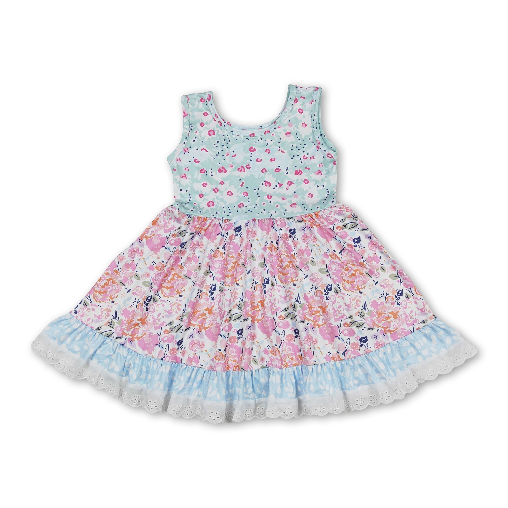 Sleeveless Floral Ruffle Baby Girls Dresses
