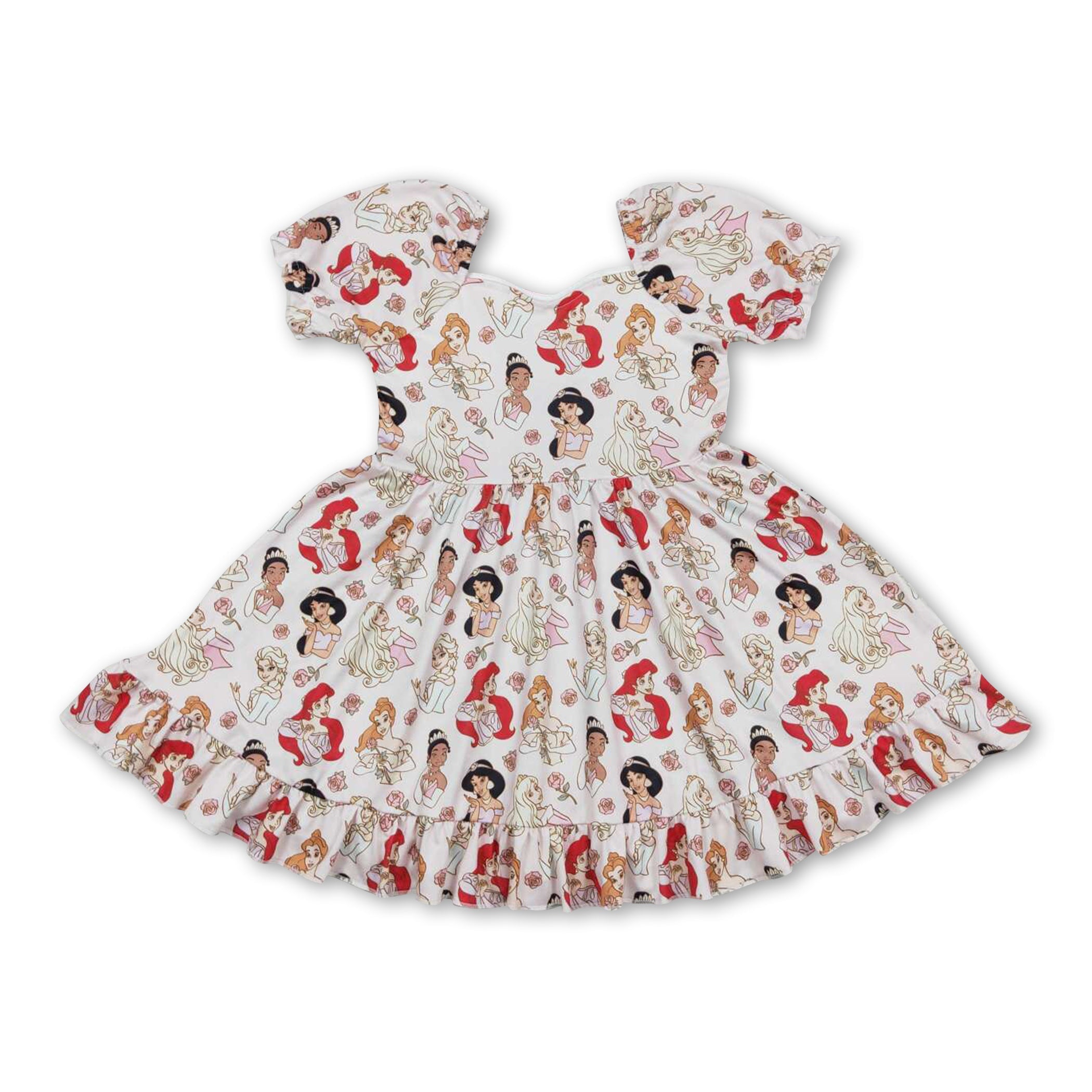 Short Sleeve Princess  Floral Ruffle Dress