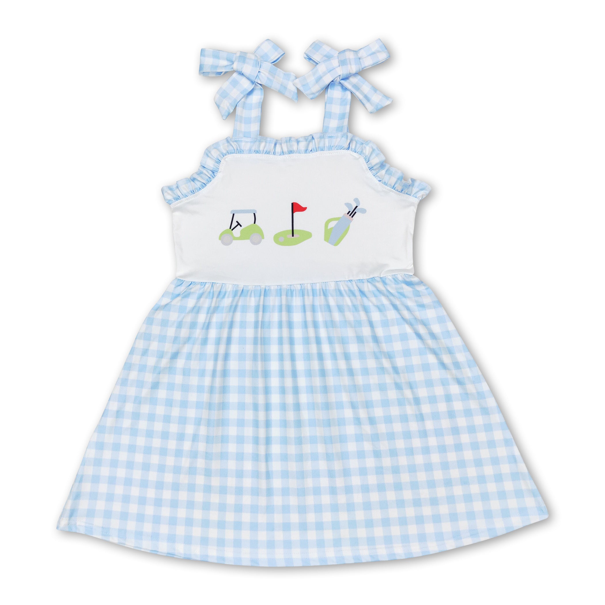 Light Blue Plaid Straps Golf Summer Dress