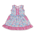 Sleeveless Floral Plaid Ruffle Girls Summer Dress