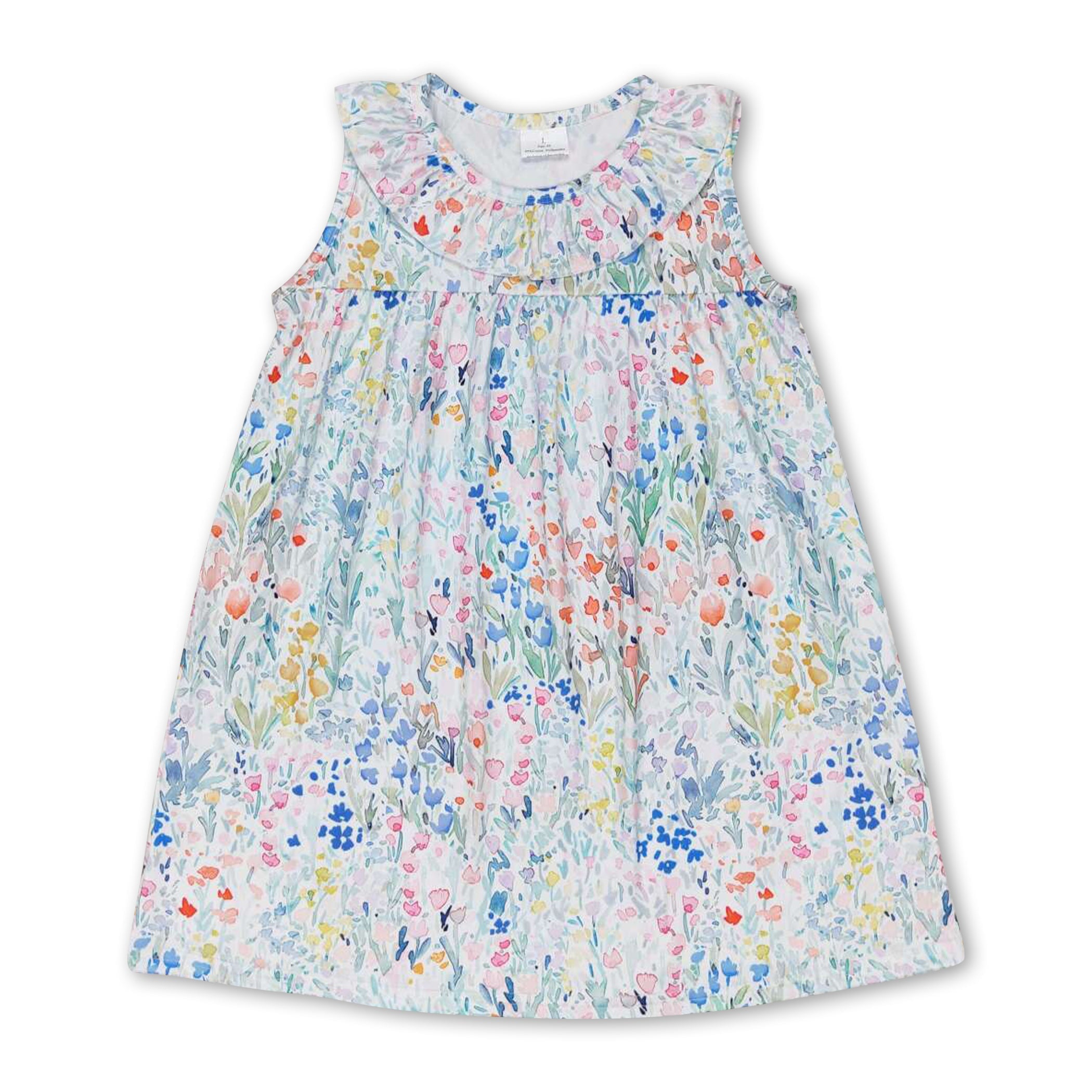 Sleeveless Watercolor Flower Baby Girls Summer Dress