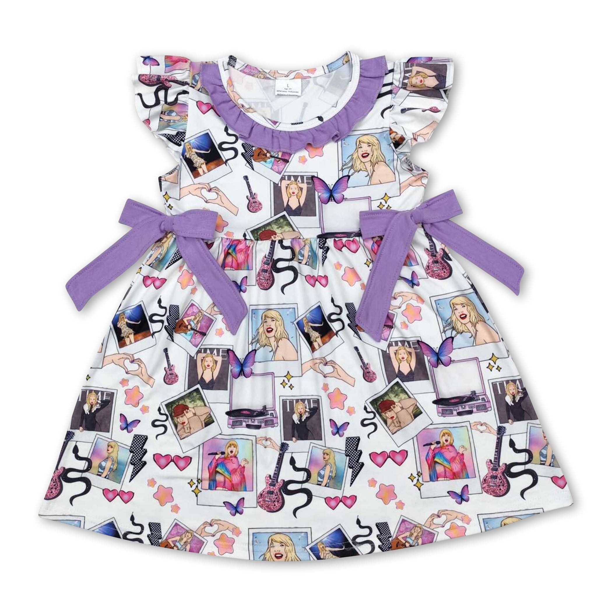 Lavender Flutter Sleeves Butterfly Guitar Singer Girls Dress