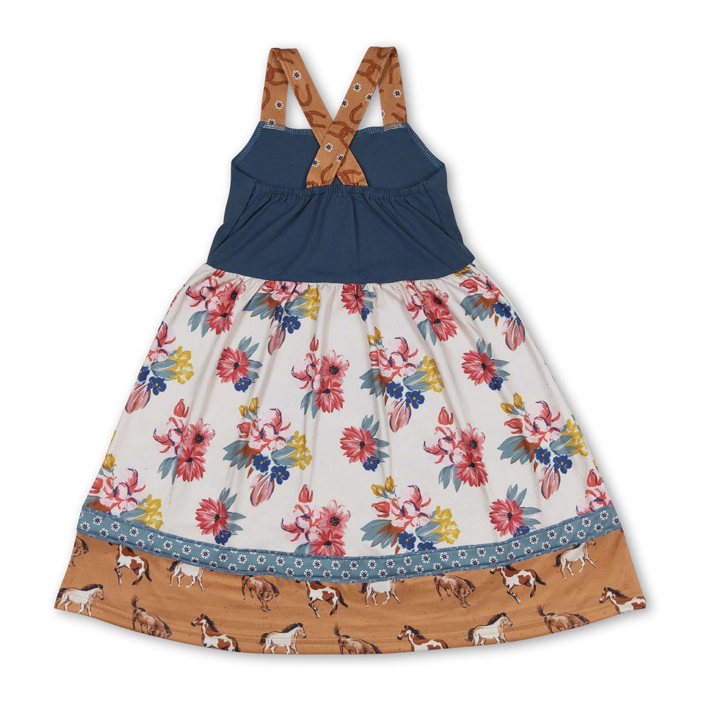 Straps Horse Floral Baby Girls Summer Dresses
