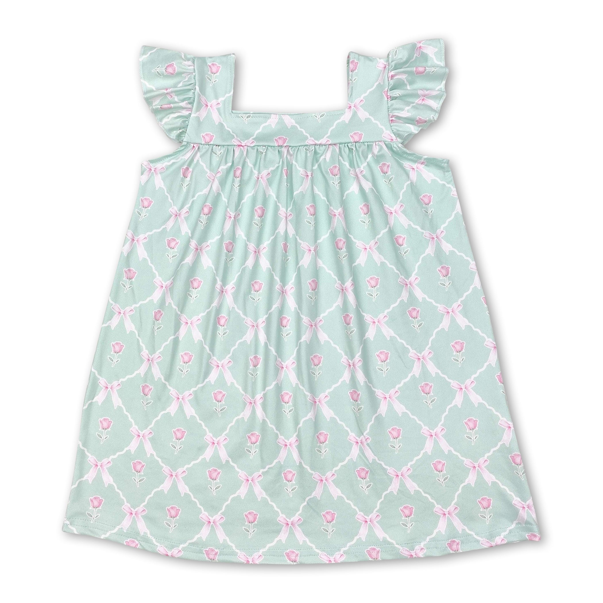 Flutter Sleeves Mint Floral Baby Girls Summer Dress