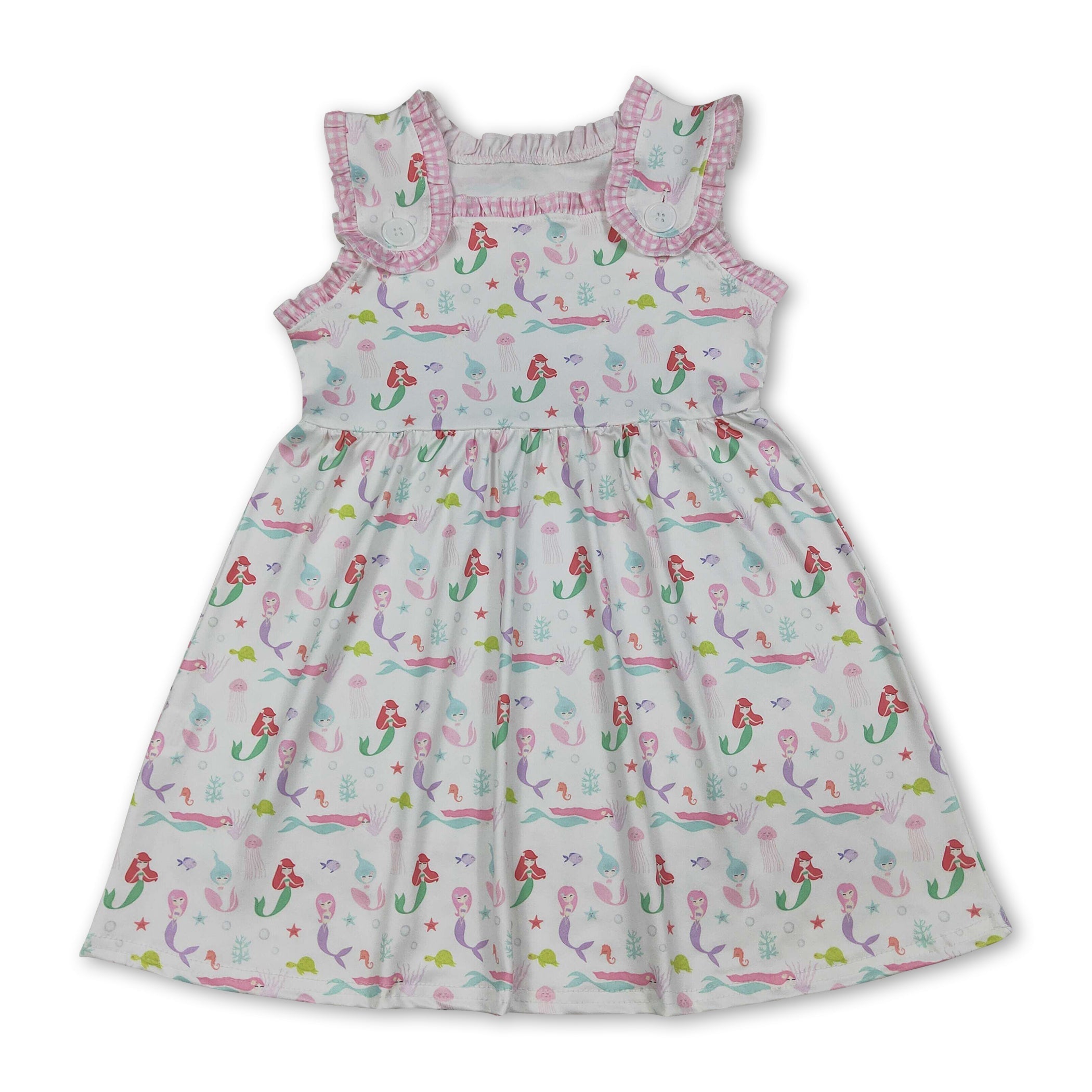 Sleeveless Plaid Ruffle Fish Princess Kids Girls Summer Dress
