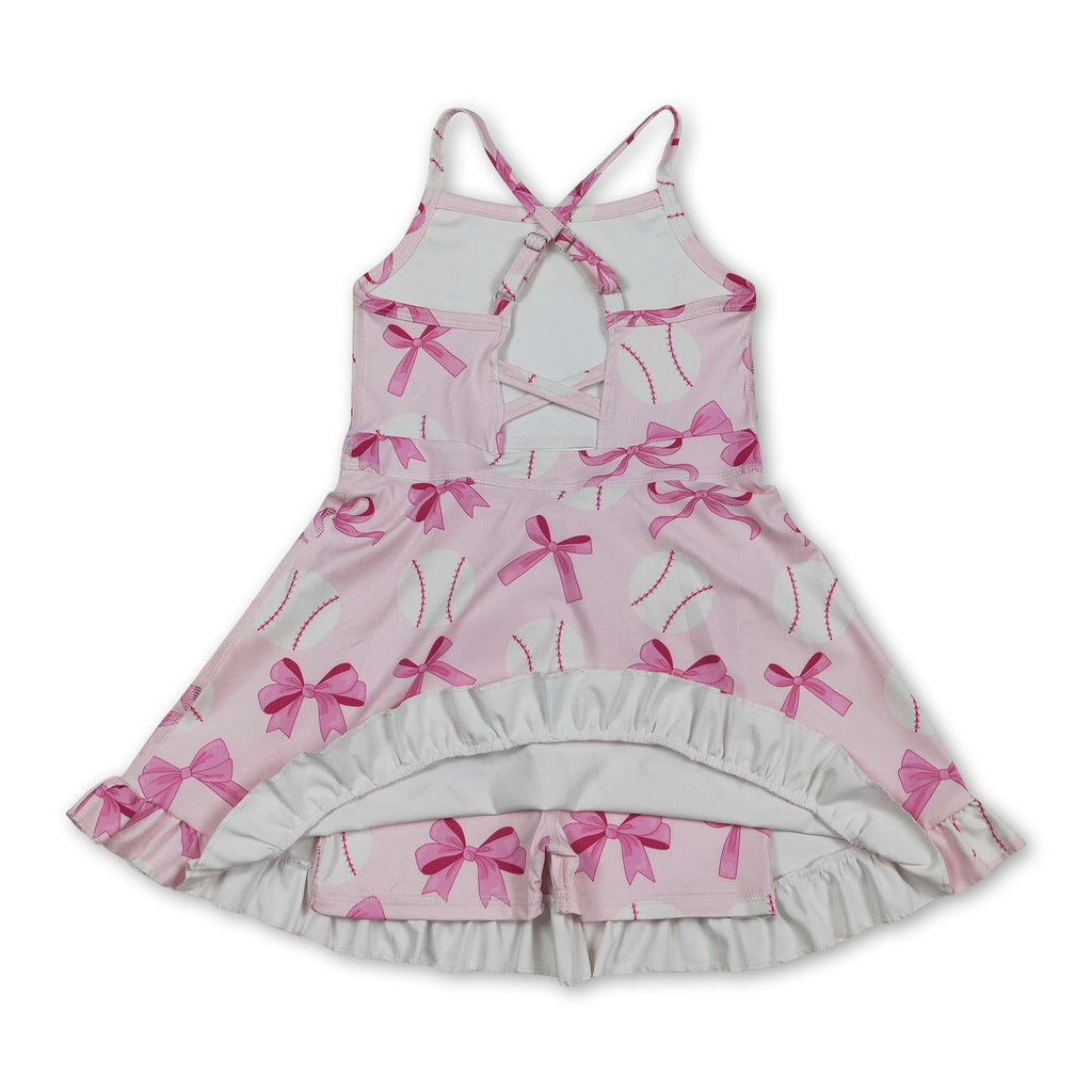 Straps Pink Bow Baseball Girls Summer Athletic Dress