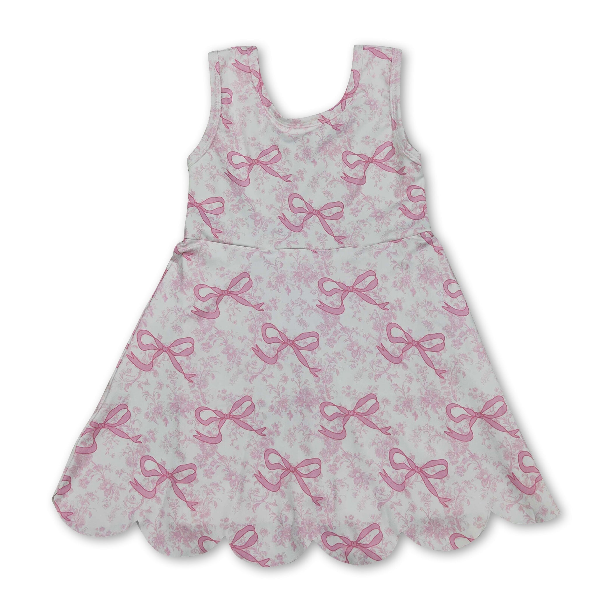 Sleeveless Floral Pink Bow Girls Summer Athletic Dress