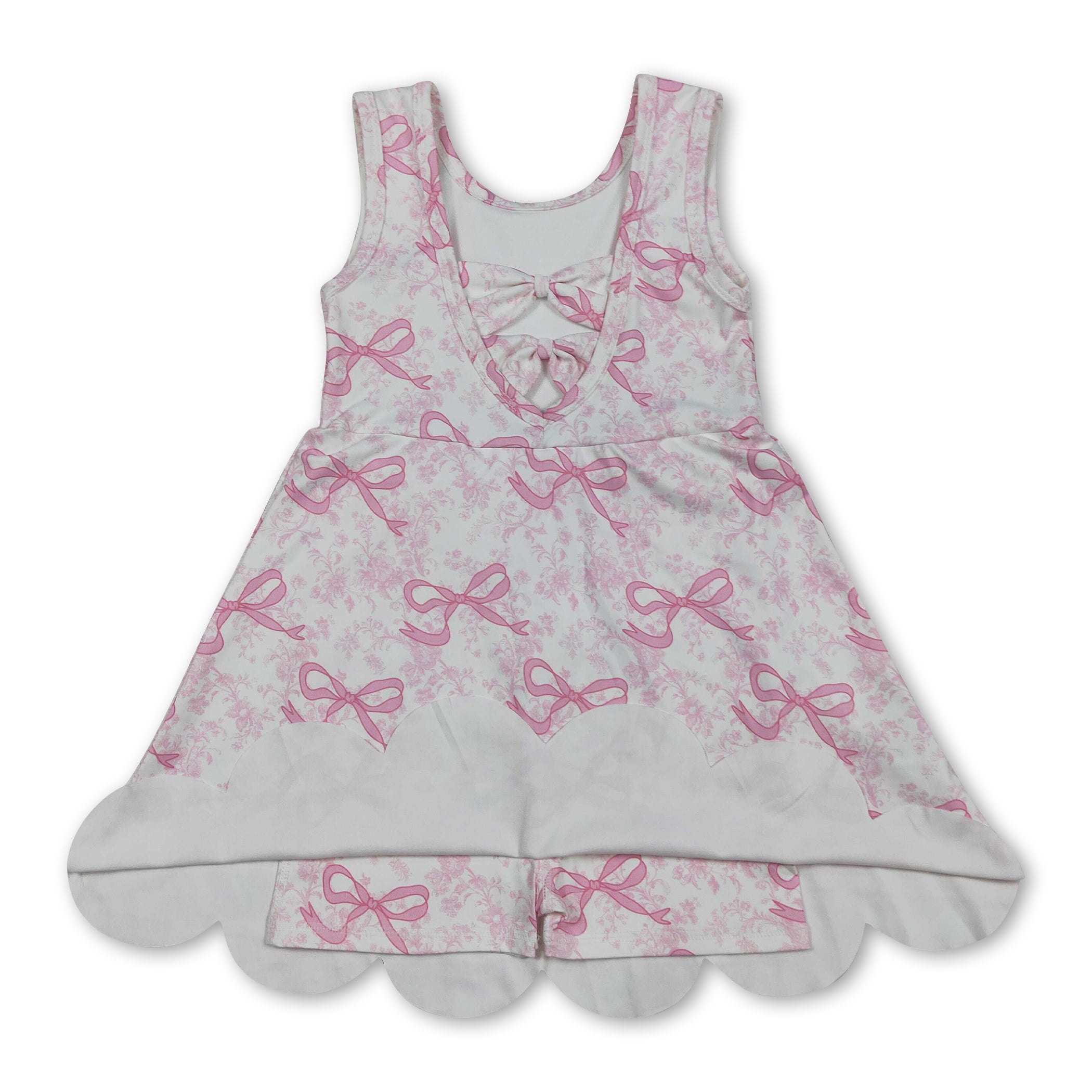 Sleeveless Floral Pink Bow Girls Summer Athletic Dress