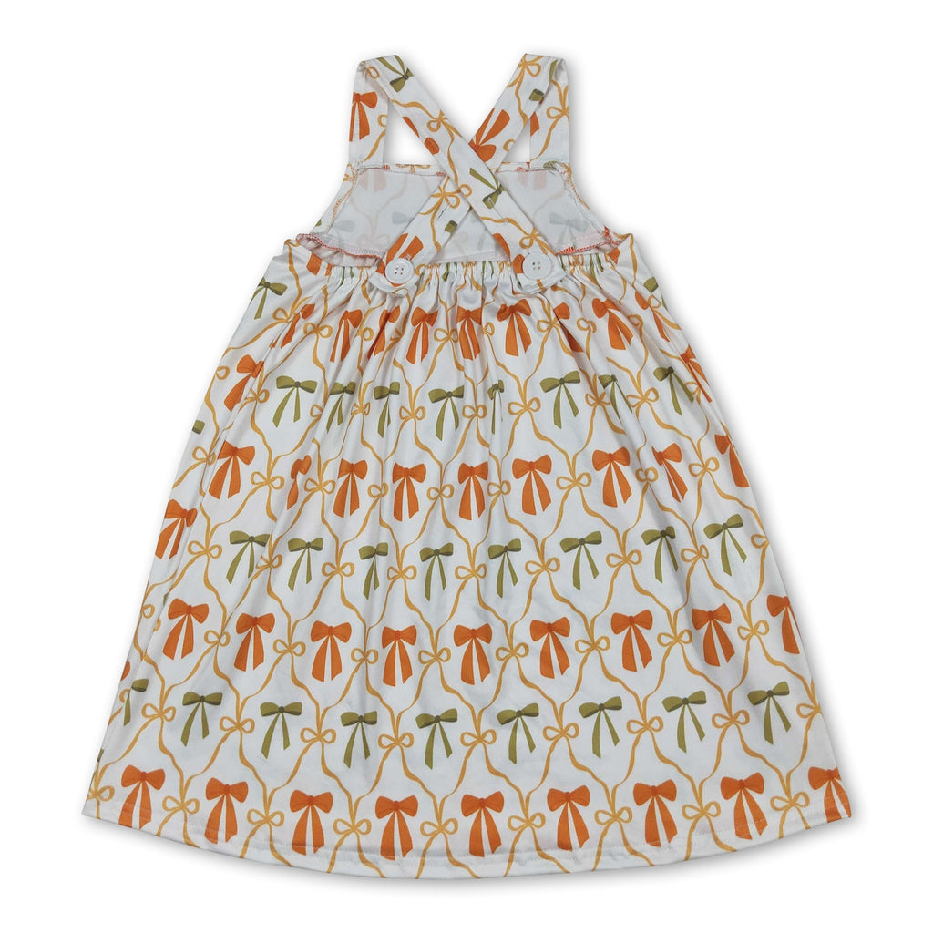 Straps Orange Bows Stripe Pocket Fall Dress