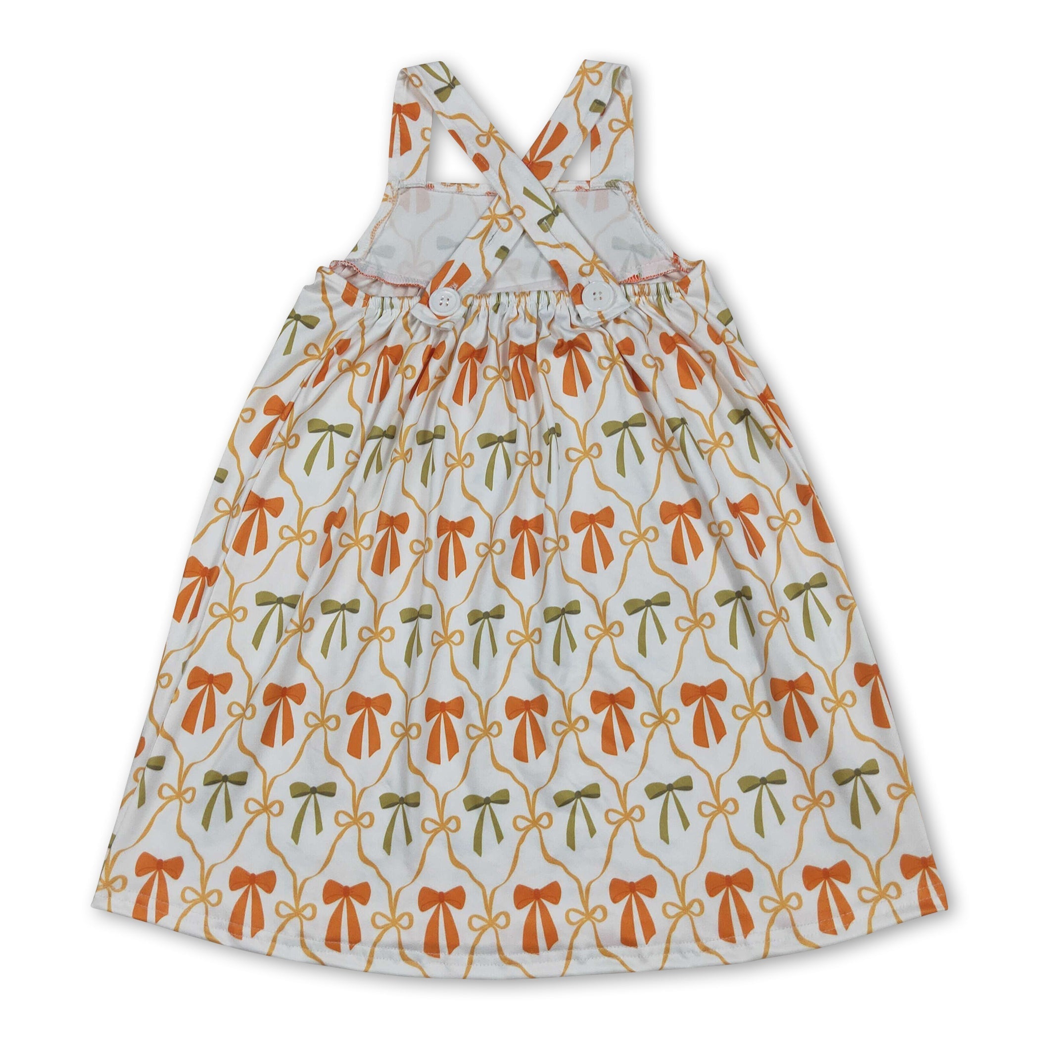 Straps Orange Bows Stripe Pocket Fall Dress
