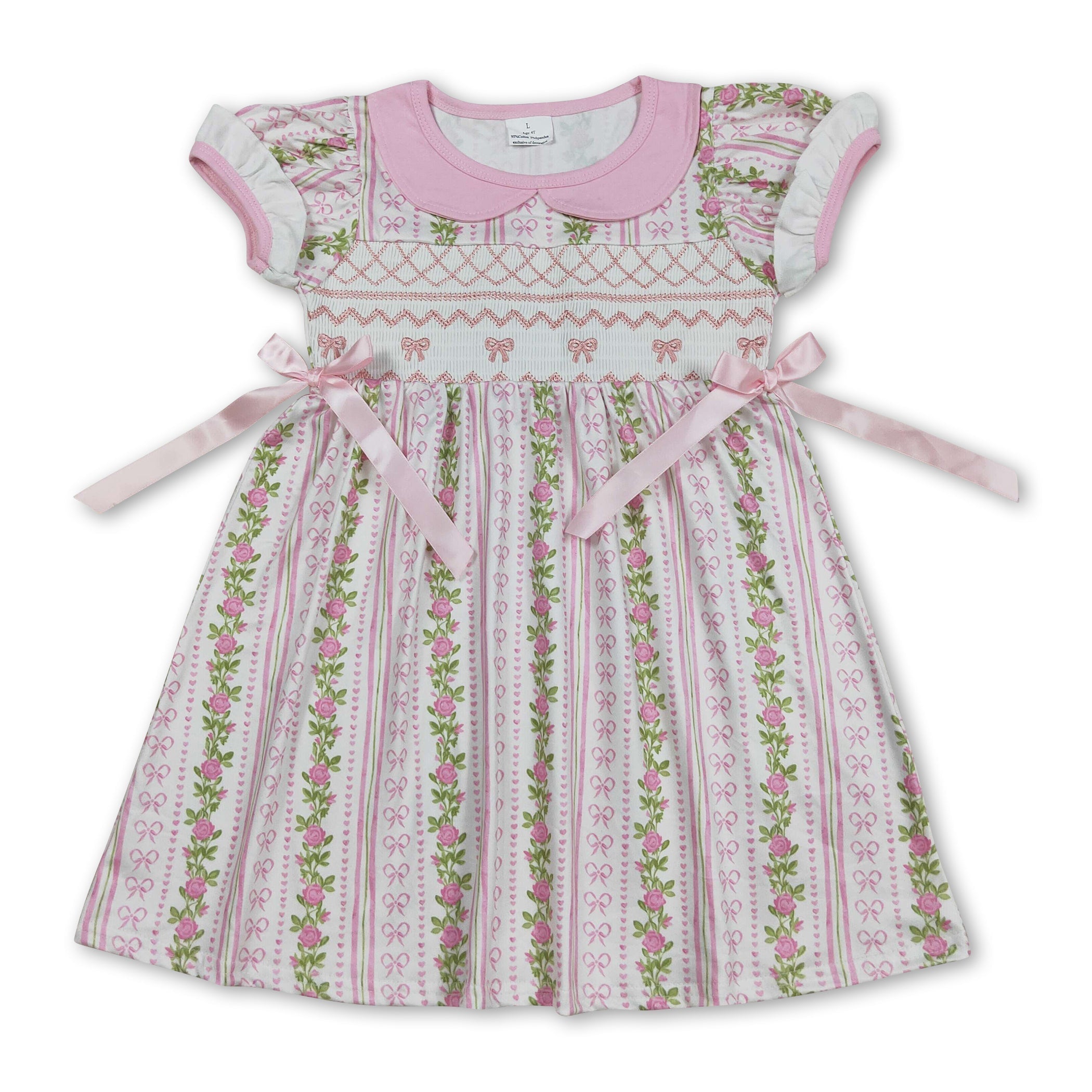 Short Sleeve Bow Smocked Floral Summer Dress