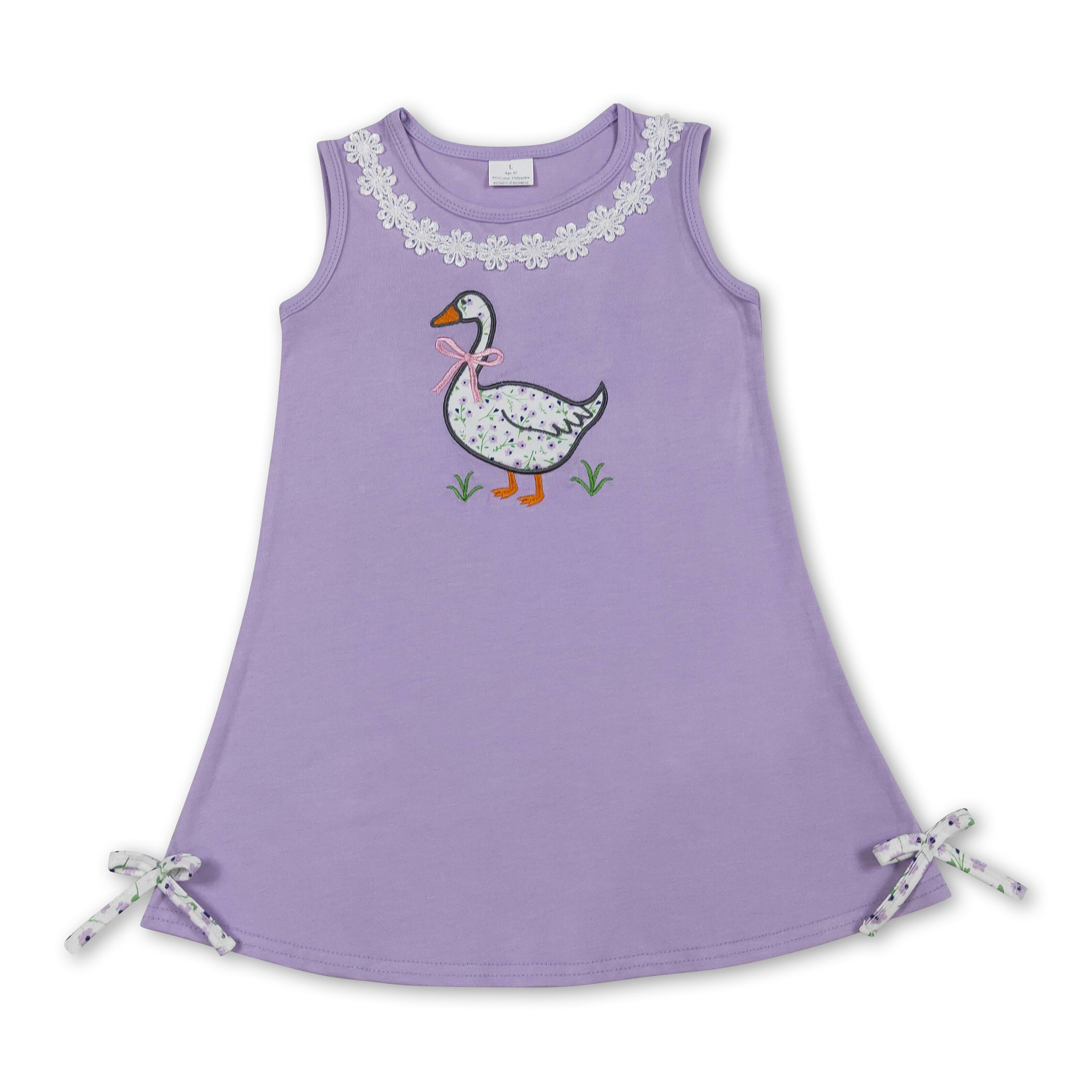 Sleeveless Floral Bow Goose Baby Girls Summer Dress
