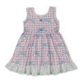 Sleeveless Pink Plaid Bow Girls Ruffle Dresses
