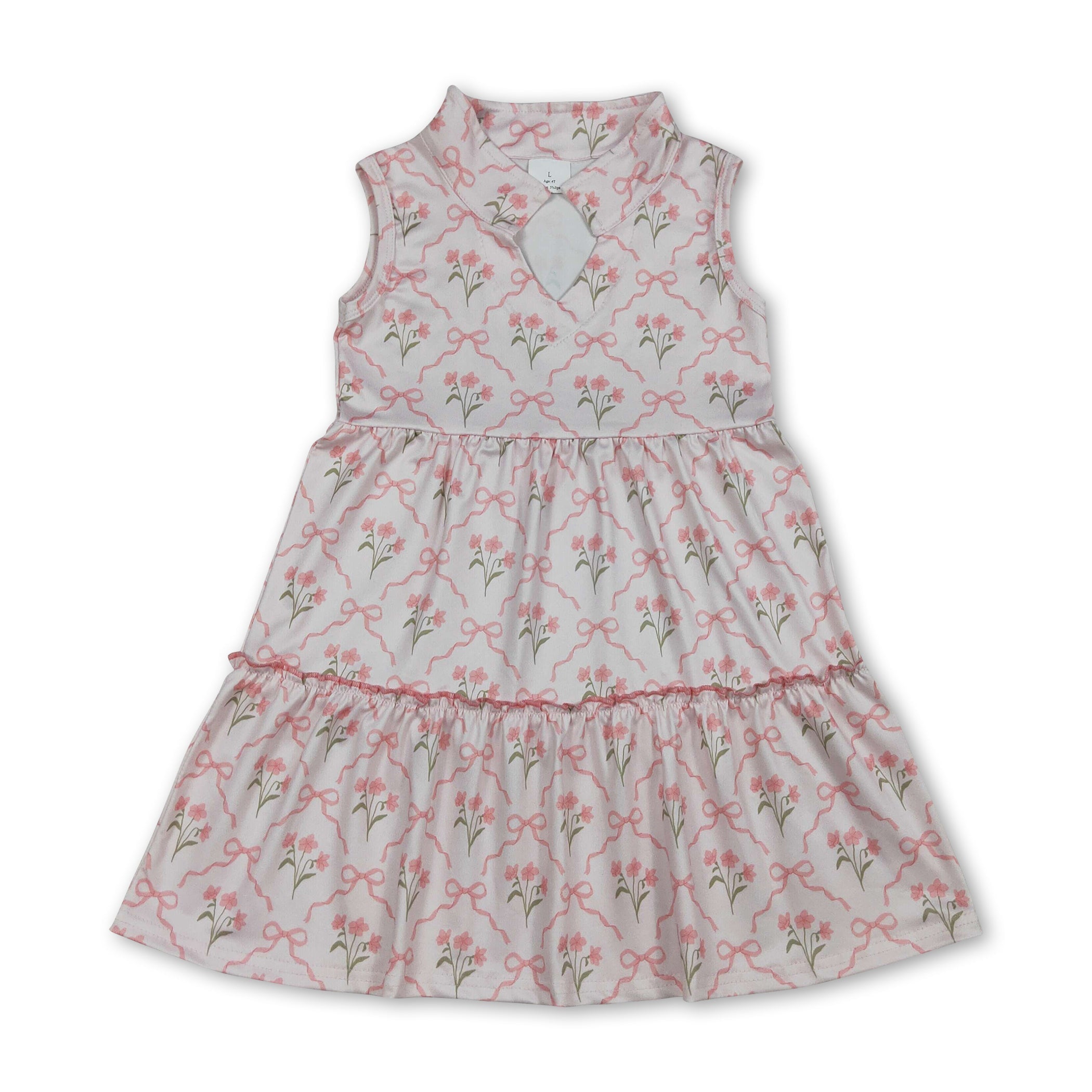Sleeveless Floral Bow Patchwork Kids Girls Dresses