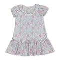 Short Sleeves Pink Lavender Floral Ruffle Girls Dress