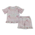 Short Sleeves Bow Cherry Top Shorts Girls Outfits