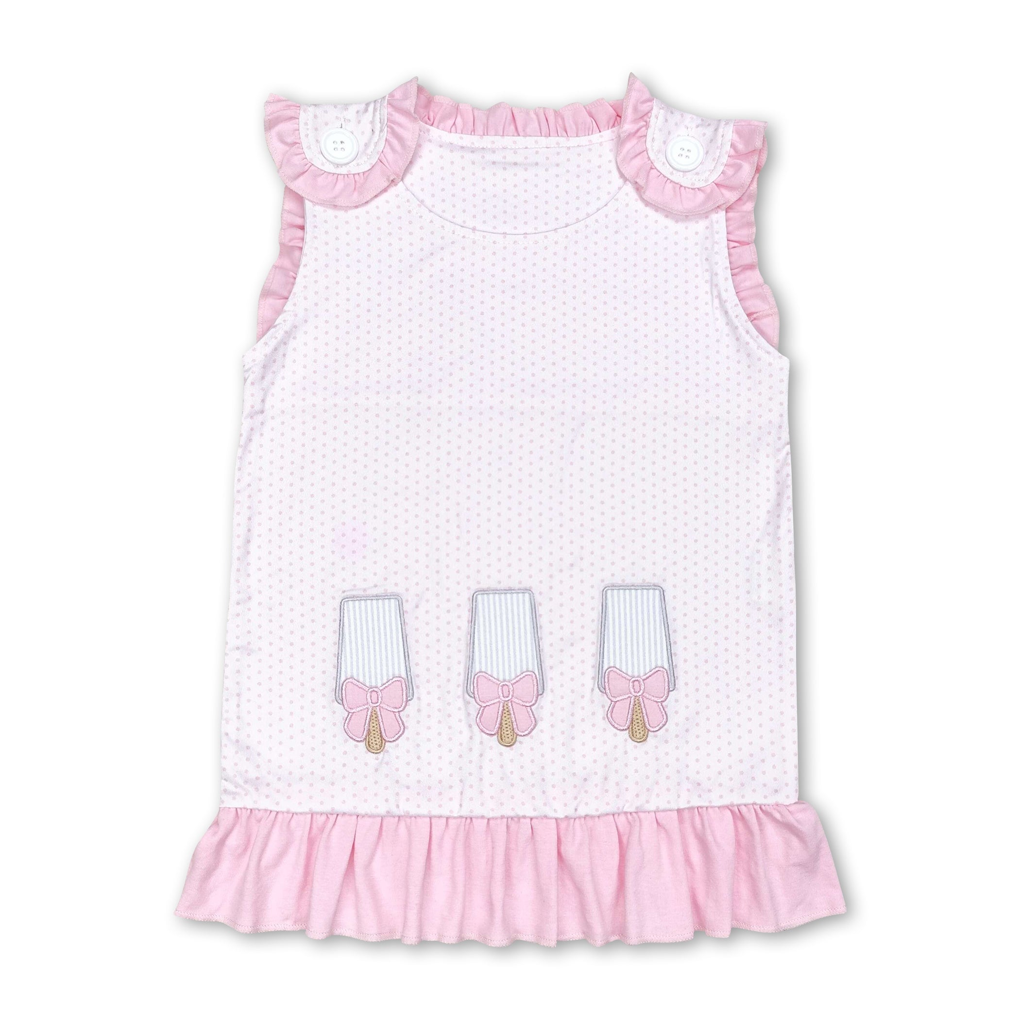 Sleeveless Polka Dots Bow Popsicle Girls Summer Shirt