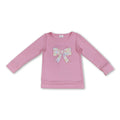 Pink Long Sleeves Floral Bow Embroidery Girls Shirt