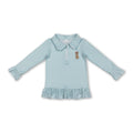 Long Sleeves Stripe Dog Embroidery Ruffle Girls Zipper Pullover