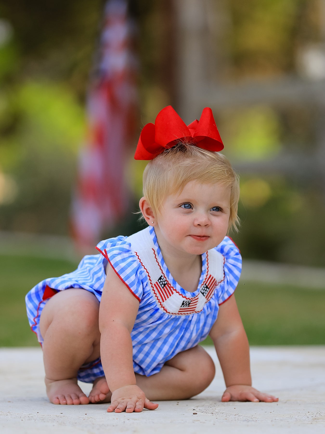 4th of July Flag Embroidery Smocking Girls Romper