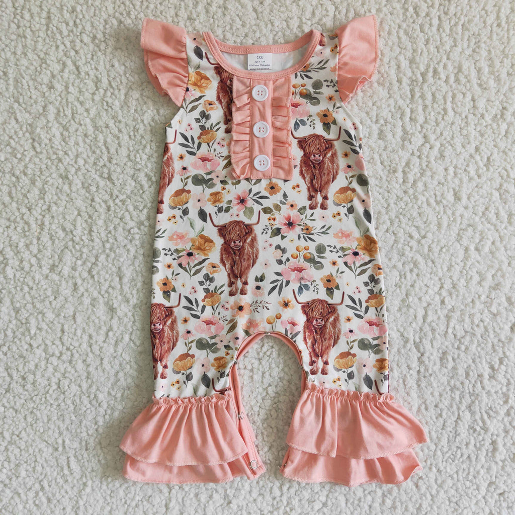 Cow Print Flutter Sleeve Ruffle Baby Girls Romper