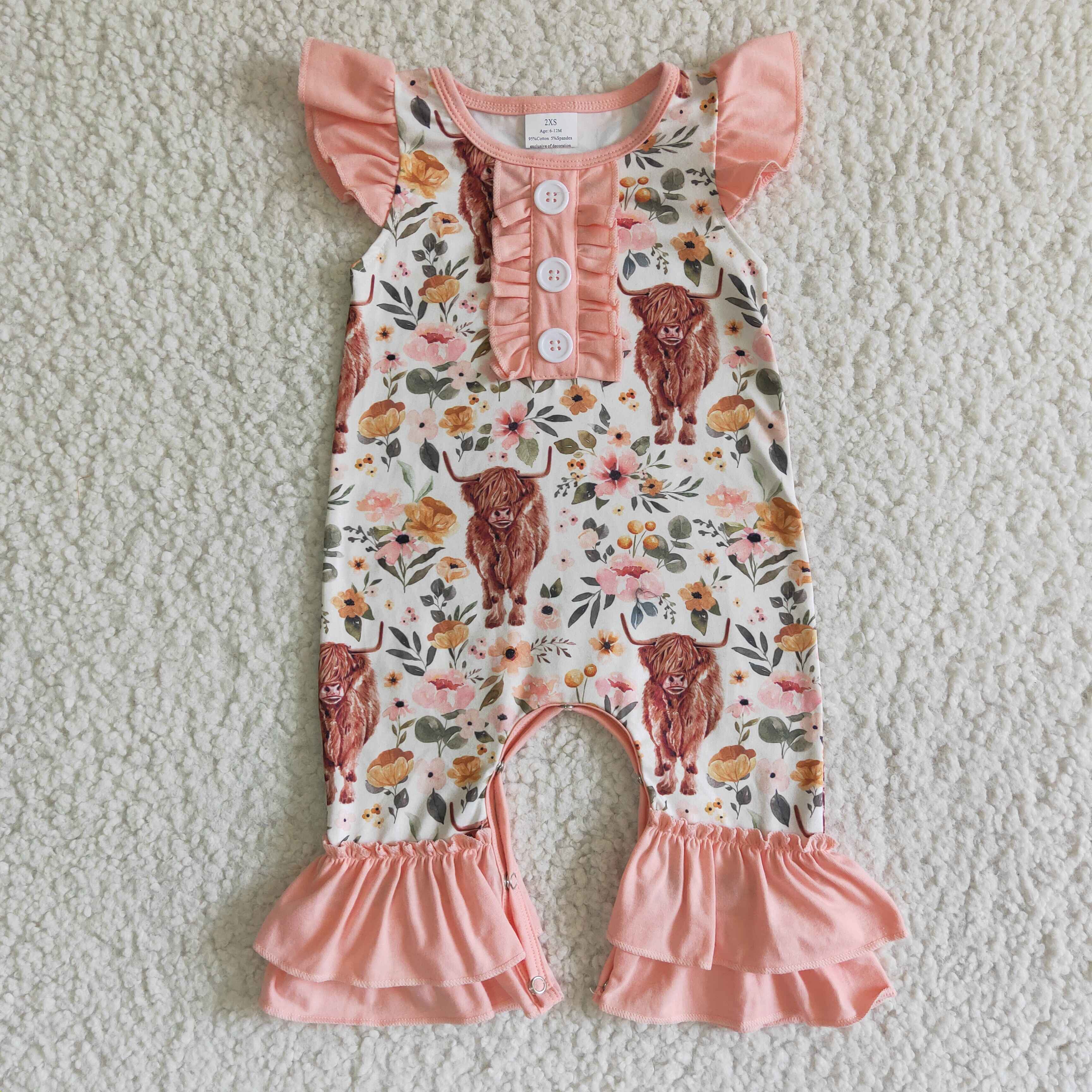 Cow Print Flutter Sleeve Ruffle Baby Girls Romper