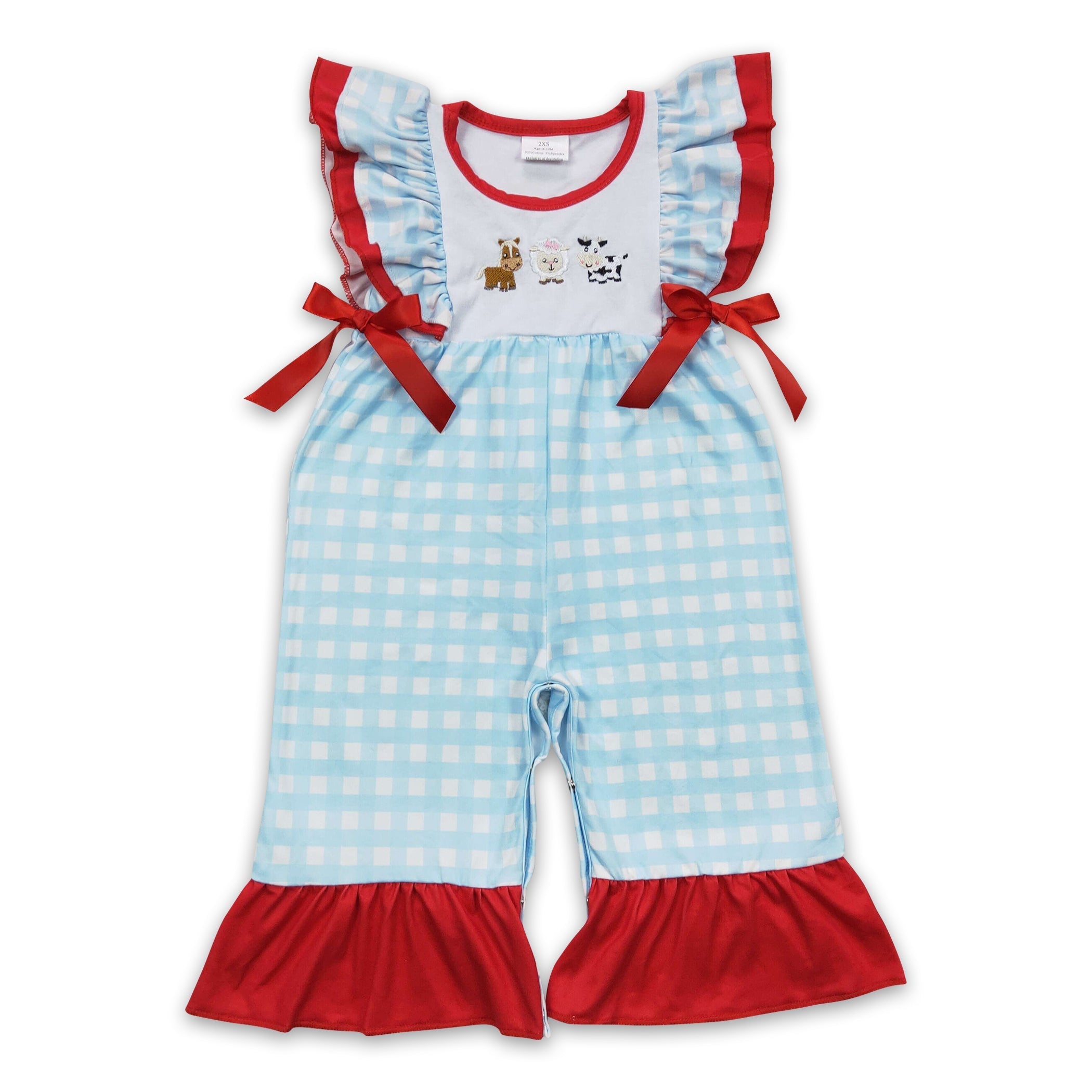 Horse Sheep Cow Embroidery Romper