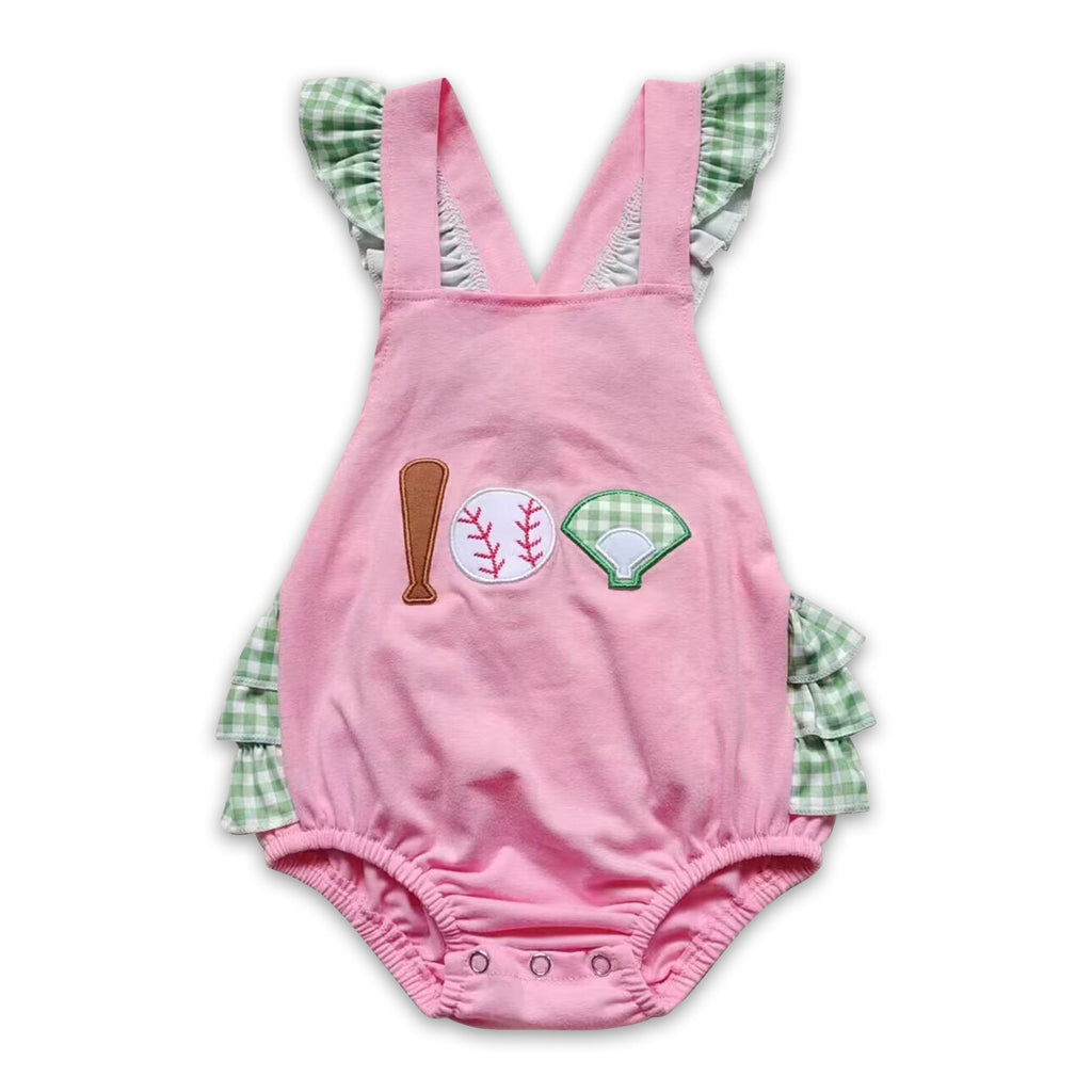Baseball Embroidery Bubble Baby Girls Romper